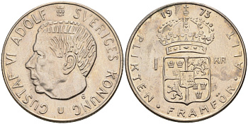 Швеция 1 крона 1973 Густав VI Адольф (1950-1973) KM 826а медь плакированная медно-никелем aUNC 4582-443