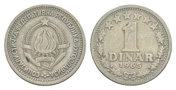 Югославия 1 динар 1965 KM 47 медно-никель 4643-422