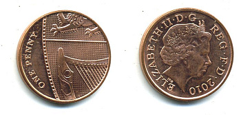 Великобритания 1 пенни 2010 Елизавета II (1952-2022) KM 1107, Spink B6 сталь плакированная медью 540-236