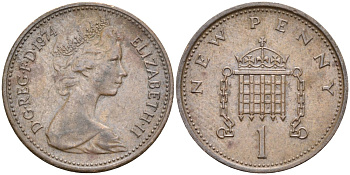 Великобритания 1 пенни 1974 Елизавета II (1952-2022) KM 915, Spink 4237 (B1) бронза 4585-863