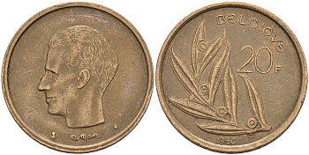 Бельгия 20 франков 1980 Belgique, Бодуэн I (1951-1993) KM 159 никель бронза 4126-215