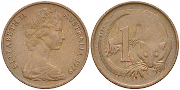 АВСТРАЛИЯ 1 ЦЕНТ 1979 ЕЛИЗАВЕТА II, МОЛОДОЙ ПОРТРЕТ, ОПОССУМ KM 62 бронза 4532-516
