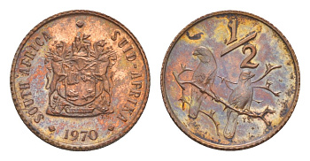 ЮАР 1/2 цента 1970 тираж 10.000 экземпляров KM 81 бронза PROOF 603-1134