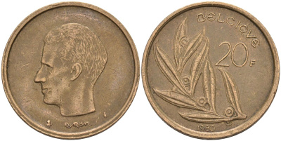 Бельгия 20 франков 1980 Belgique, Бодуэн I (1951-1993) KM 159 никель бронза 4126-215