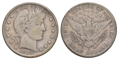 США 1/2 доллара (50 центов) 1912 D, 50 центов Барбера KM 116 серебро    5010-1724