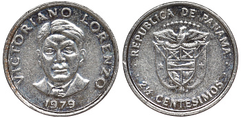 Панама 2 1/2 сентесимо 1979 Викториано Лоренсо, толстая KM 34.1 медь плакированная медно-никелем UNC 4594-713