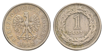 Польша 1 злотый 1992 Y 282 медно-никель 4626-453