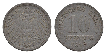 Германия 10 пфеннигов 1918 KM 26, J. 299 цинк 4659-153