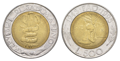 Сан-Марино 500 лир 1995 KM 330 биметалл UNC 4648-352