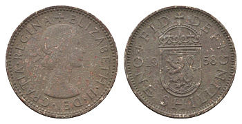 Великобритания 1 шиллинг 1958 Елизавета II (1952-2022), Шотландский герб KM 905, Spink 4148 медно-никель 4699-531