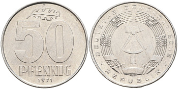 ГДР 50 пфеннигов 1971 A KM 12.2 алюминий 4143-754
