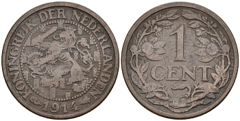 Нидерланды  1 цент 1914 KM 152 бронза 4174-269