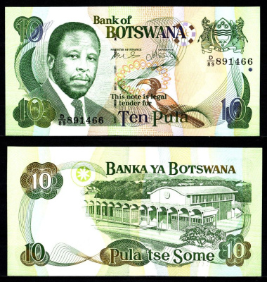 Ботсвана 10 пула 2002 Фестус Гонтебанье Могае, здание парламента Pick 24 a бумага UNC (пресс) 2197-43-1-1