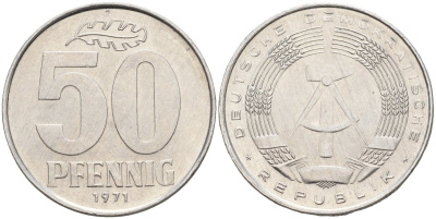 ГДР 50 пфеннигов 1971 A KM 12.2 алюминий 4143-754