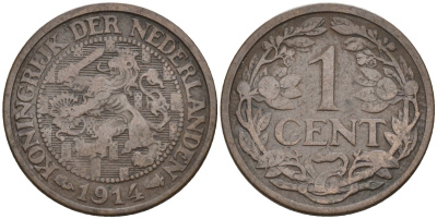 Нидерланды  1 цент 1914 KM 152 бронза 4174-269