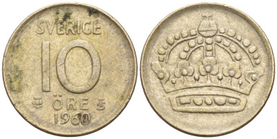 Швеция 10 эре 1960 Густав VI Адольф (1950-1973) KM 823 серебро 4147-925