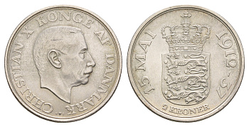 Дания 2 кроны 1937 25 лет правлению KM 830 серебро UNC 413-3025