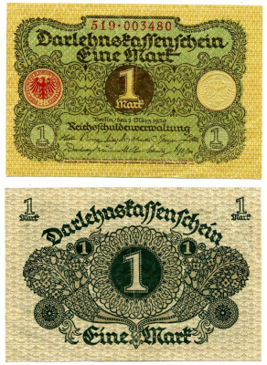 Германия 1 марка 1920 1 марта 1920, Веймарская республика, серия 519 Pick 58, Розенберг 64 бумага 2195-31-2-1