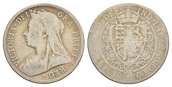 Великобритания 1/2 кроны 1900 Виктория (1837-1901) KM 782, Spink 3938 серебро 1526-523
