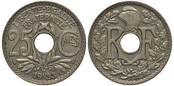 Франция 25 сантимов 1933 тип Линдауэр KM 867a, Le Franc 171 медно-никель 202-122