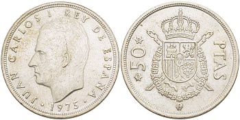 ИСПАНИЯ 50 ПЕСЕТ 1975 (79) ХУАН КАРЛОС I ( 1975-) KM 809 медно-никель XF 4185-825
