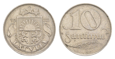 Латвия 10 сантимов 1922 год-тип KM 4 никель    4658-1223