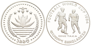 Бангладеш 1 така 1993 Чемпионат мира по футболу 1994, США KM 16 серебро PROOF 272-1512