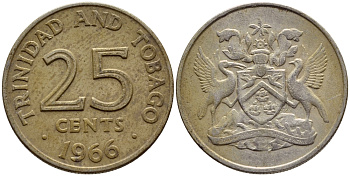 Тринидад и Тобаго 25 центов 1966 герб KM 4 медно-никель 4396-629