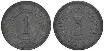 Мюльхаузен в Тюрингии 1 пфенниг 1920  Funck 342.13, Men18 21432.17 цинк     4118-1011