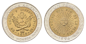 Аргентина 1 песо 1996 KM 112 биметалл UNC 4662-815
