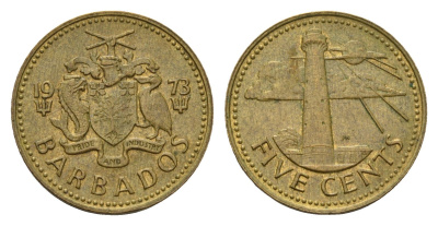 Барбадос 5 центов 1973 маяк Саут-Пойнт KM 11 латунь 4689-1166