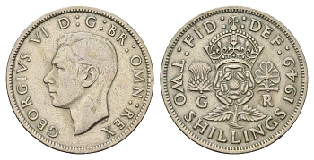 Великобритания 2 шиллинга (флорин) 1949 Георг VI (1936-1952) KM 878, Spink 4107 медно-никель 4183-324