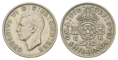 Великобритания 2 шиллинга (флорин) 1949 Георг VI (1936-1952) KM 878, Spink 4107 медно-никель 4183-324