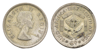 ЮАР 6 пенсов 1957 KM 48 серебро 4643-829