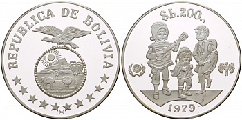 Боливия 200 песо 1979 Международный год защиты детей KM 198 серебро PROOF 1066-9-43