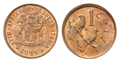 ЮАР 1 цент 1985 герб, капские воробьи KM 82 бронза UNC 4690-1239
