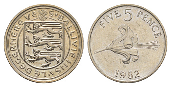 Гернси 5 пенсов 1982 KM 29 медно-никель aUNC 4566-223