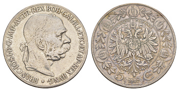 Австрия 5 крон 1907 Франц Иосиф I (1848-1916) KM 2807 серебро 1521-541