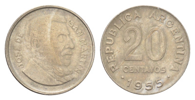 Аргентина 20 сентаво 1955 KM 52 сталь плакированная никелем 4664-162