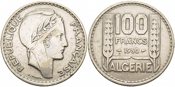 Алжир, Французский 100 франков 1950 KM 93 медно-никель 51-1422