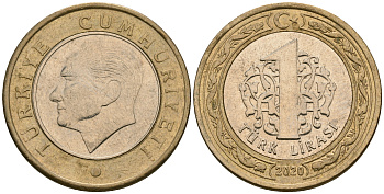 Турция 1 лира 2020 KM 1244 биметалл 4584-212