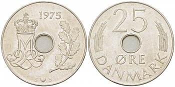 Дания 25 эре 1975 S; B, Маргрете II (1972- ) KM 861.1 медно-никель 4402-1247