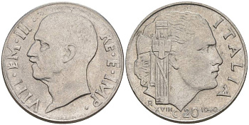 ИТАЛИЯ 20 ЧЕНТЕЗИМО 1940 R, ГОД XVIII, ВИКТОР ЭММАНУИЛ III (1900-1946), МАГНИТНАЯ, ГУРТ РИФЛЁНЫЙ KM 75b, VEM3. 1025 нержавеющая сталь 3853-531