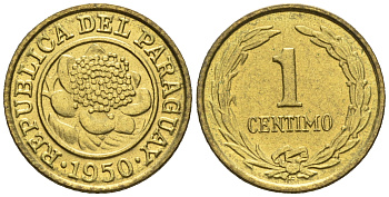 Парагвай 1 сентимо 1950  KM 20 алюминиевая бронза  aUNC  220-959