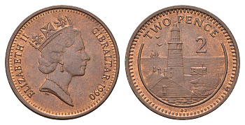 Гибралтар 2 пенса 1990 KM 21 бронза UNC 4666-311
