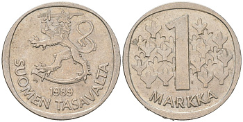 Финляндия 1 марка 1989 N KM 49a медно-никель aUNC 4577-1051