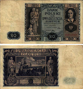 Польша 20 злотых 1936 Эмилия Плятер, королевский замок в Вавеле, Краков Pick 77 бумага 6352-10-1-2