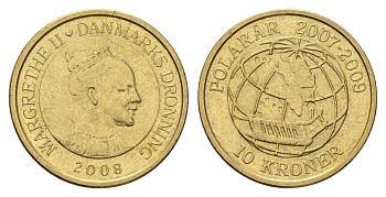 Дания 10 крон 2008 Международный полярный год - Сириус (2007-2009) KM 925 алюминиевая бронза 119-212
