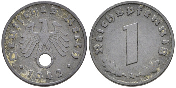 Германия 1 рейхспфенниг 1942 А KM 97, J.369 цинк 4576-1011