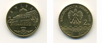 Польша 2 злотых 2008 серия города Польши, Лович KM 630 латунь UNC 35-641